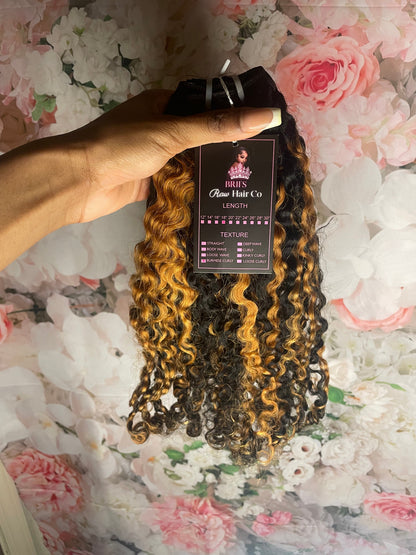 18” Burmese Deep Curly HighLighted Bundle On Hand - BrisRawHairCo