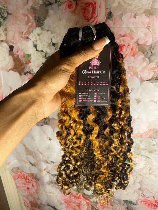 18” Burmese Deep Curly HighLighted Bundle On Hand - BrisRawHairCo
