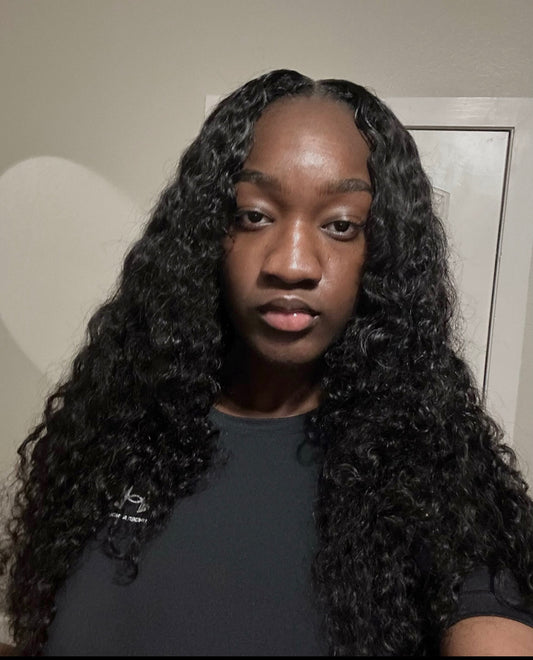 Model wearing Burmese deep wave bundles 