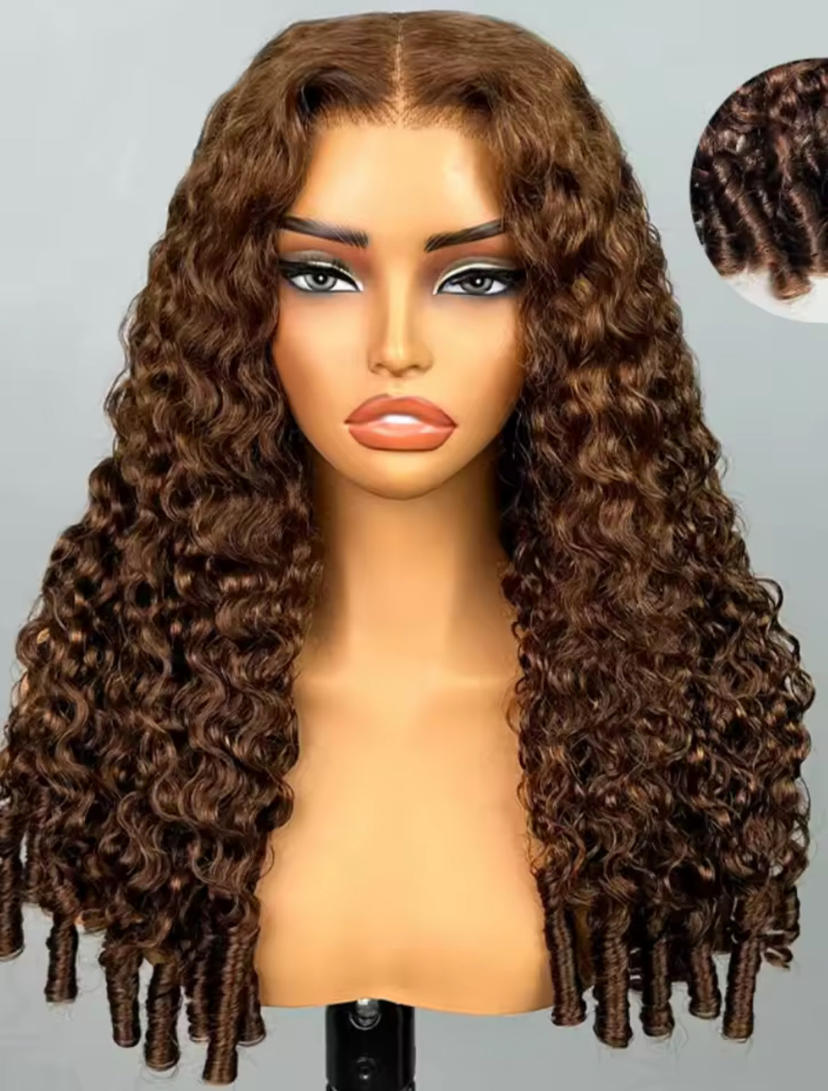 BrisRawHairCo Color #4 Raw Burmese Curly Spiral Wig 5x5 or 13x4