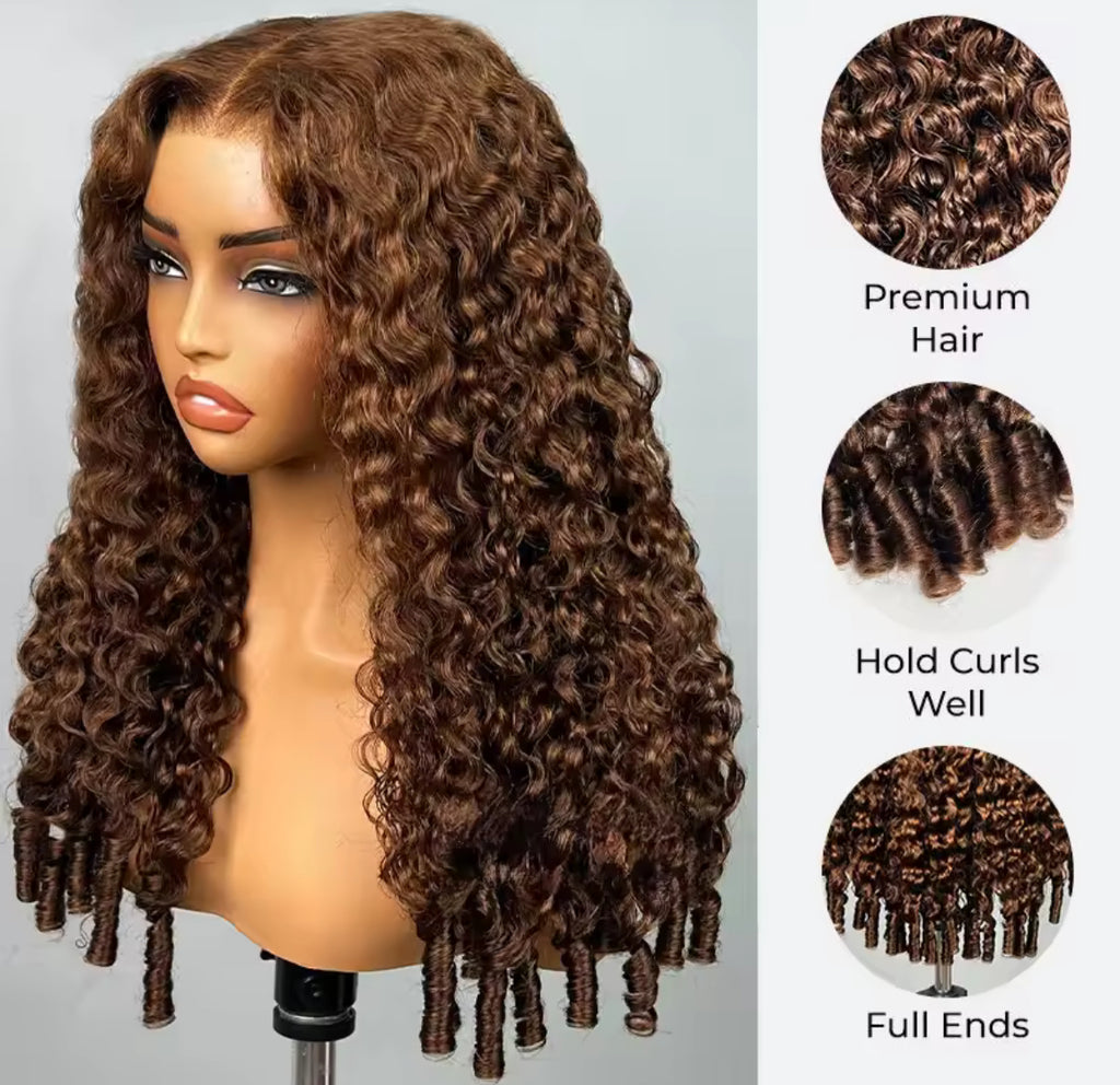 BrisRawHairCo Color #4 Raw Burmese Curly Spiral Wig 5x5 or 13x4