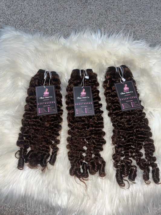Burmese Deep Curly Bundles Color #4 18”20”22”