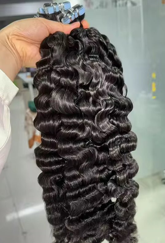 Burmese Loose Deep Curly Tape Ins - BrisRawHairCo